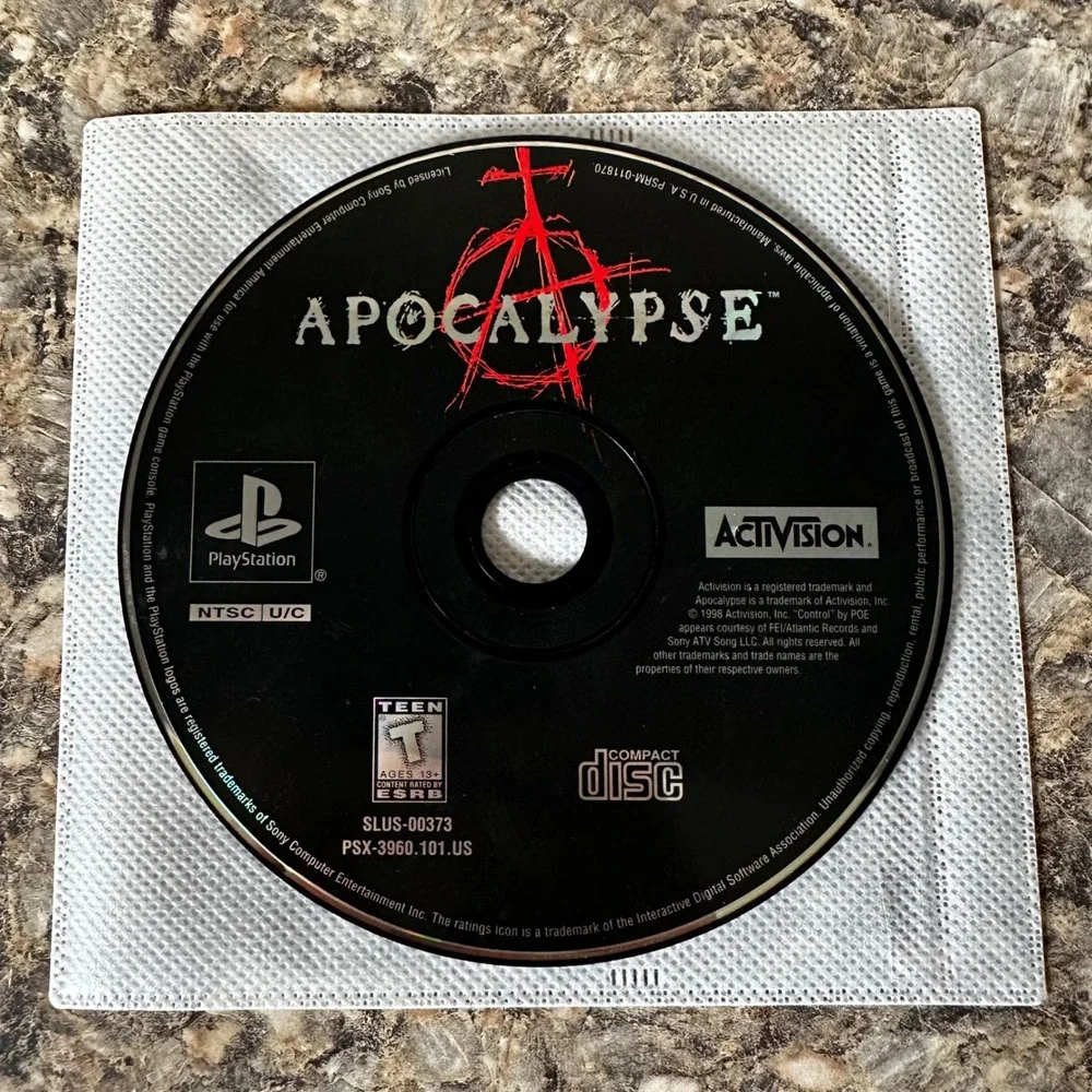 Activision Apocalypse PS1 Game Disc Only Black Good SLUS-00373 Bruce Willis 1998